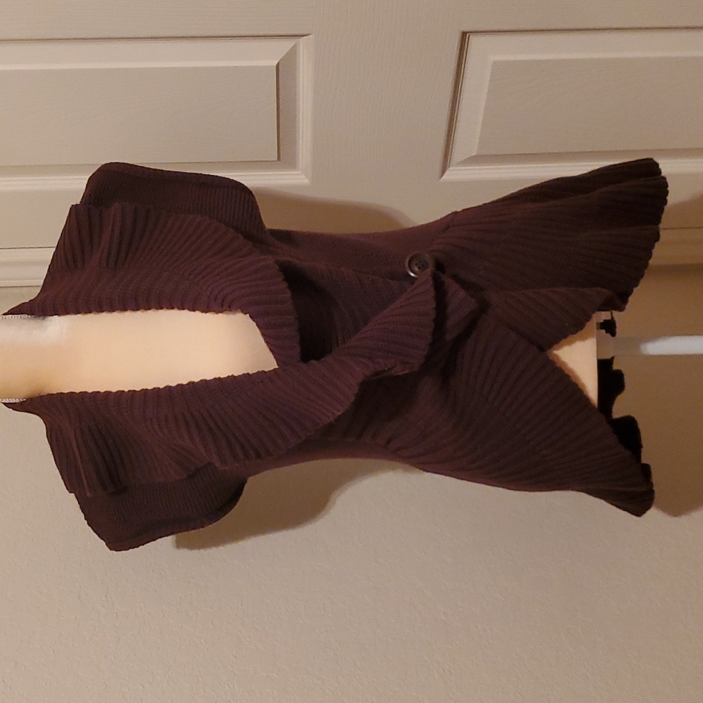 Brown Ruffle-front Sweater Vest